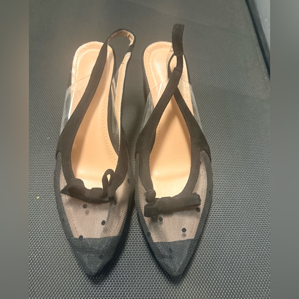 Black Mesh Pointed Toe Slingback Flats